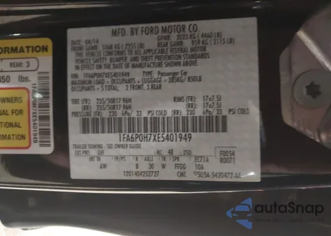 2014 Ford Fusion Se z USA, uszkodzony, nr VIN 1FA6P0H7XE5401949